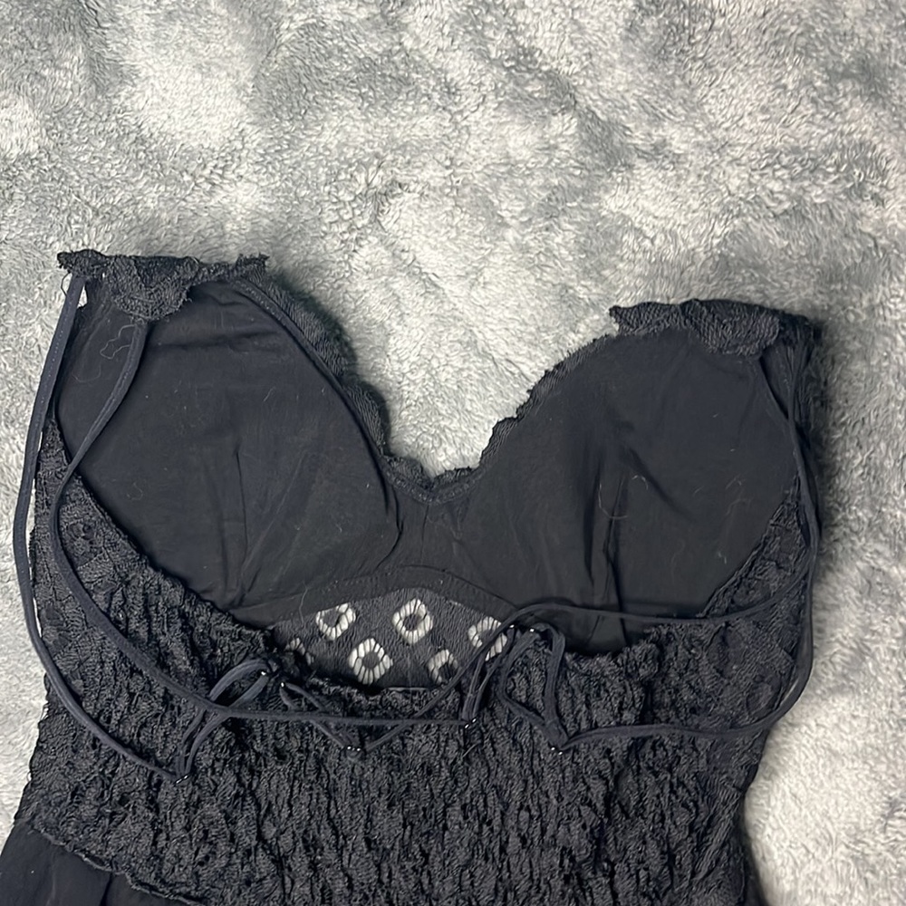 Black Lace Strappy Mini Dress with Asymmetrical Hem - Picture 16 of 16